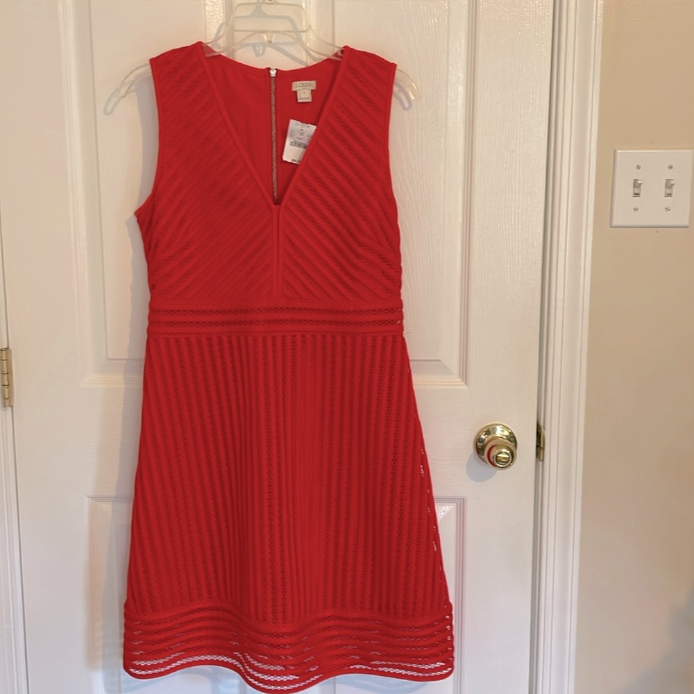 J. Crew Red Eyelet Sleeveless Midi Dress V Neck, size 10